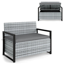 40 Gallon Outdoor Wicker Storage Bench with Cushion & Cover, Metal Frame Patio Deck Box Seat, Rattan Loveseat for Garden, Poolside