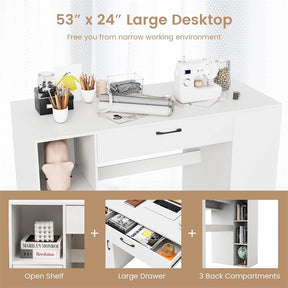 53" Counter Height Sewing Craft Table with 14 Storage Cubes, Large Drawer, Cabinet & Adjustable Shelf, 36" Artwork Workstation Drafting Writing Desk