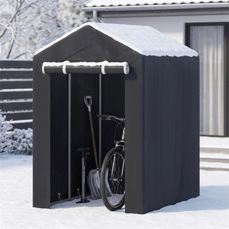 Heavy-Duty Portable Storage Shed, Waterproof Outdoor Carport Garage Tent w/ Roll-up Zipper Door, Metal Shelter for Bike Lawn Mower Firewood