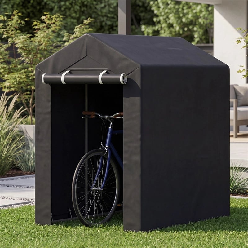 Heavy-Duty Portable Storage Shed, Waterproof Outdoor Carport Garage Tent w/ Roll-up Zipper Door, Metal Shelter for Bike Lawn Mower Firewood
