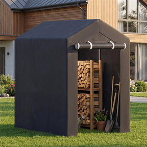 Heavy-Duty Portable Storage Shed, Waterproof Outdoor Carport Garage Tent w/ Roll-up Zipper Door, Metal Shelter for Bike Lawn Mower Firewood