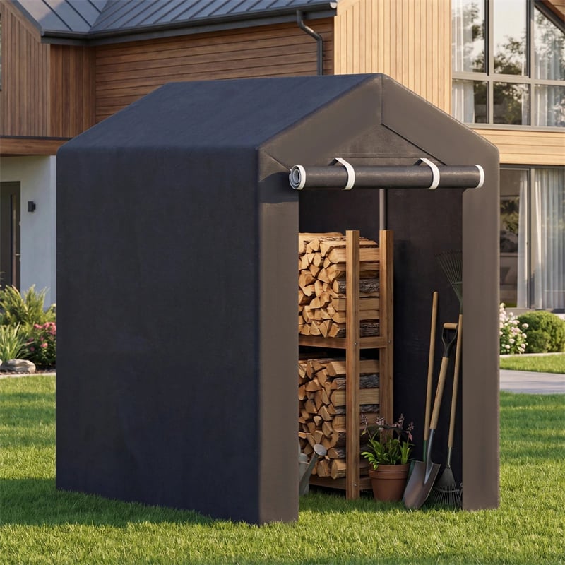 Heavy-Duty Portable Storage Shed, Waterproof Outdoor Carport Garage Tent w/ Roll-up Zipper Door, Metal Shelter for Bike Lawn Mower Firewood