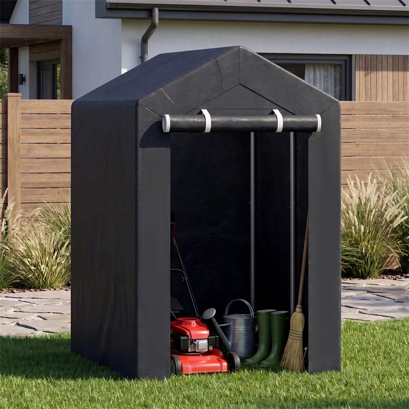 Heavy-Duty Portable Storage Shed, Waterproof Outdoor Carport Garage Tent w/ Roll-up Zipper Door, Metal Shelter for Bike Lawn Mower Firewood
