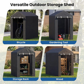 Heavy-Duty Portable Storage Shed, Waterproof Outdoor Carport Garage Tent w/ Roll-up Zipper Door, Metal Shelter for Bike Lawn Mower Firewood