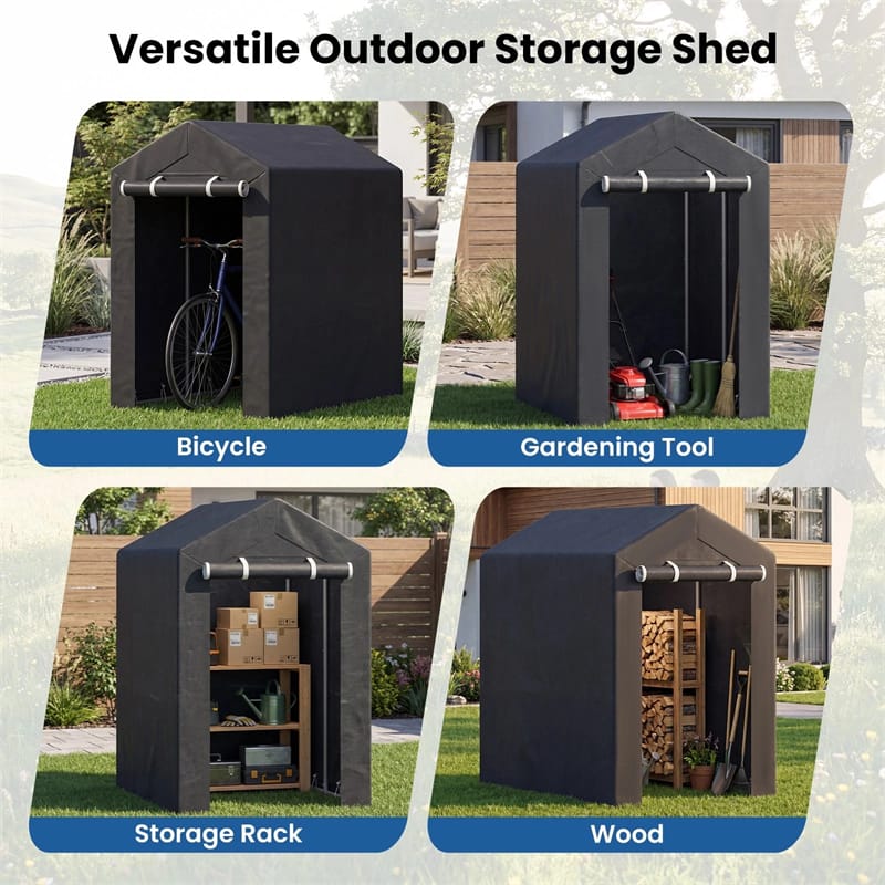 Heavy-Duty Portable Storage Shed, Waterproof Outdoor Carport Garage Tent w/ Roll-up Zipper Door, Metal Shelter for Bike Lawn Mower Firewood