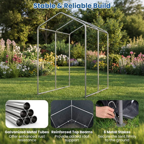 Heavy-Duty Portable Storage Shed, Waterproof Outdoor Carport Garage Tent w/ Roll-up Zipper Door, Metal Shelter for Bike Lawn Mower Firewood