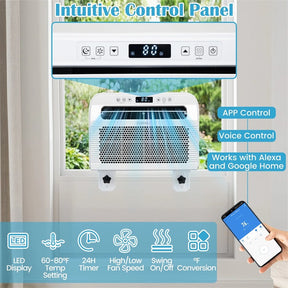 6500 BTU RV Window Air Conditioner, 4-in-1 AC Unit with WiFi App Voice Control 24H Timer, Quiet Smart Cooling Fan Dehumidifier for Caravan Motorhome