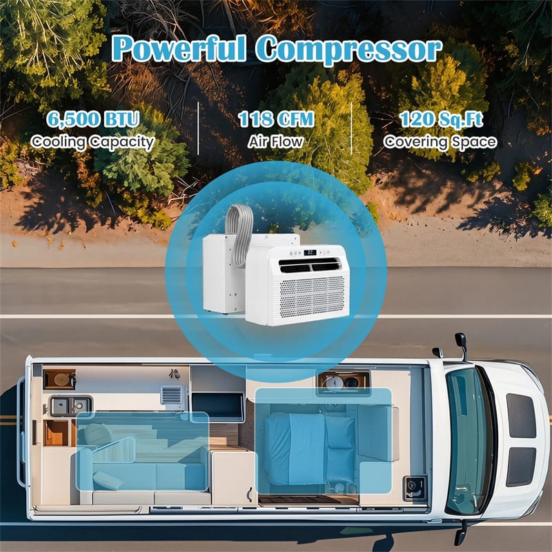 6500 BTU RV Window Air Conditioner, 4-in-1 AC Unit with WiFi App Voice Control 24H Timer, Quiet Smart Cooling Fan Dehumidifier for Caravan Motorhome