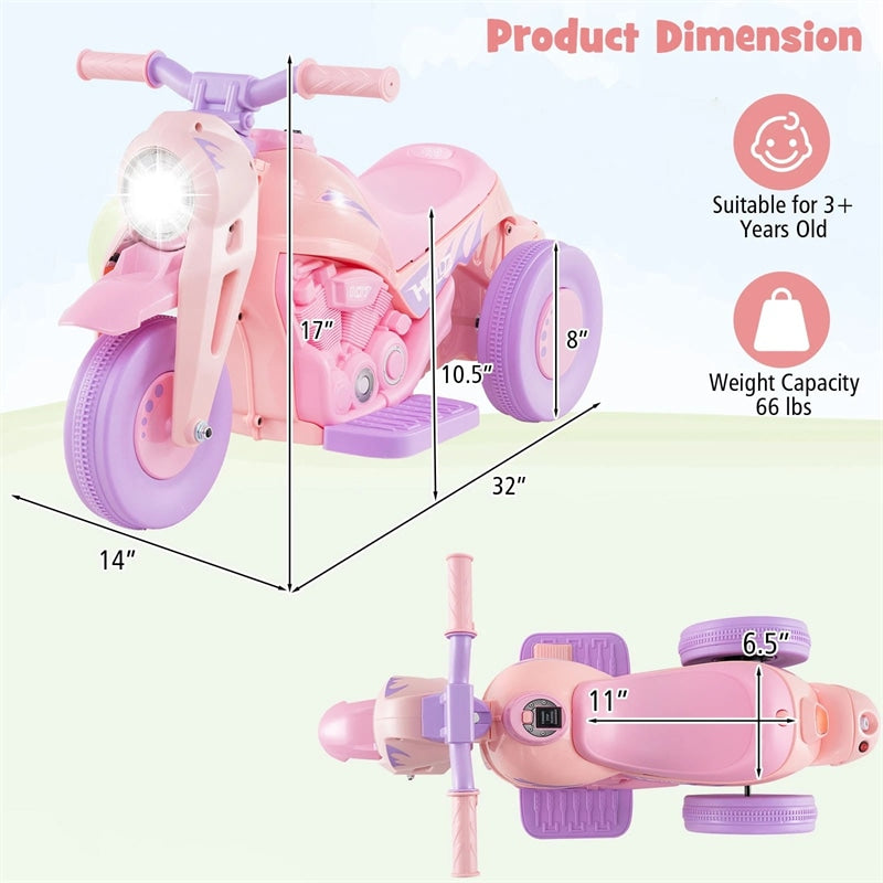 6V Kids Ride On Motorcycle with Bubble Maker, Battery Powered 3-Wheel Electric Motorcycle with LED Headlight & Music for Toddlers Gift