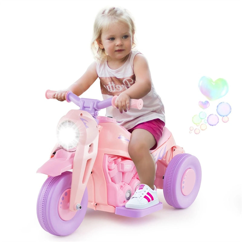 6V Kids Ride On Motorcycle with Bubble Maker, Battery Powered 3-Wheel Electric Motorcycle with LED Headlight & Music for Toddlers Gift
