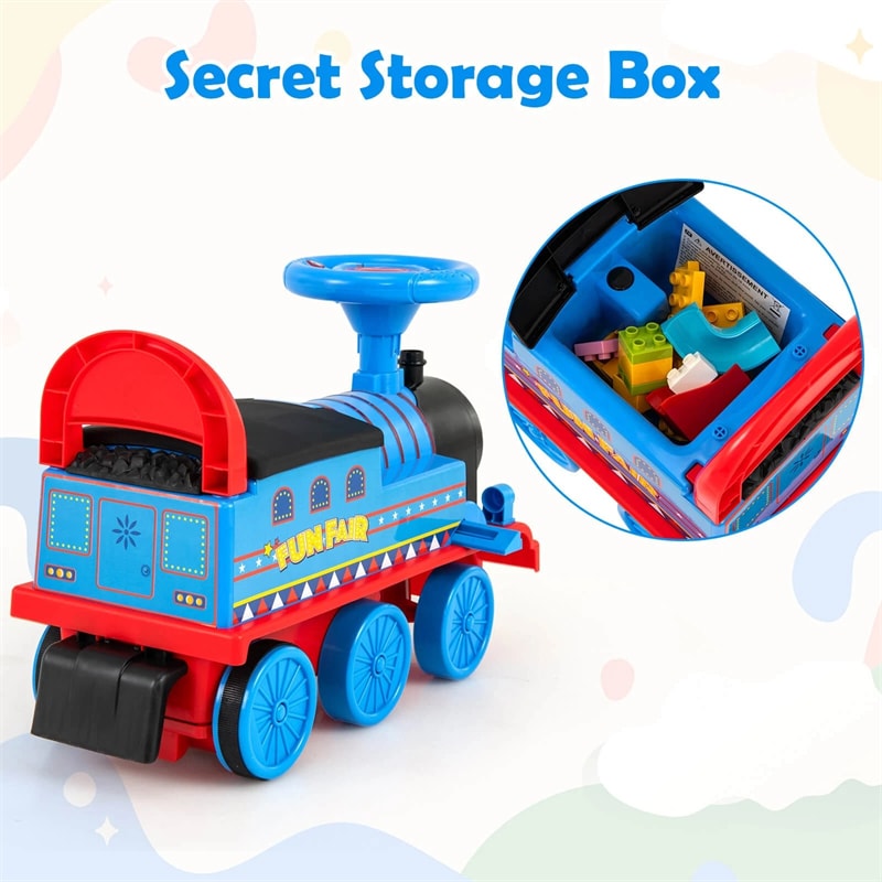 6V Electric Kids Ride on Train with 16PCS Tracks, Battery Powered Motorized Toy Train with 6 Wheels, Storage Seat, Lights & Music for Toddlers