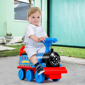 6V Electric Kids Ride on Train with 16PCS Tracks, Battery Powered Motorized Toy Train with 6 Wheels, Storage Seat, Lights & Music for Toddlers