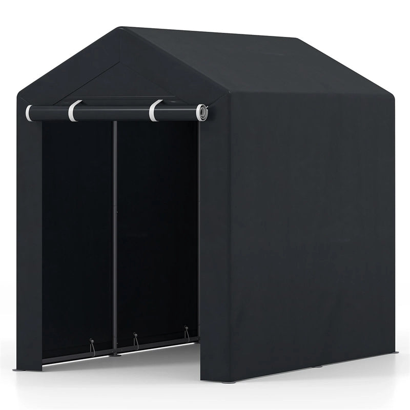 Heavy-Duty Portable Storage Shed, Waterproof Outdoor Carport Garage Tent w/ Roll-up Zipper Door, Metal Shelter for Bike Lawn Mower Firewood