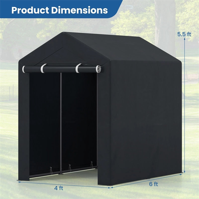 Heavy-Duty Portable Storage Shed, Waterproof Outdoor Carport Garage Tent w/ Roll-up Zipper Door, Metal Shelter for Bike Lawn Mower Firewood