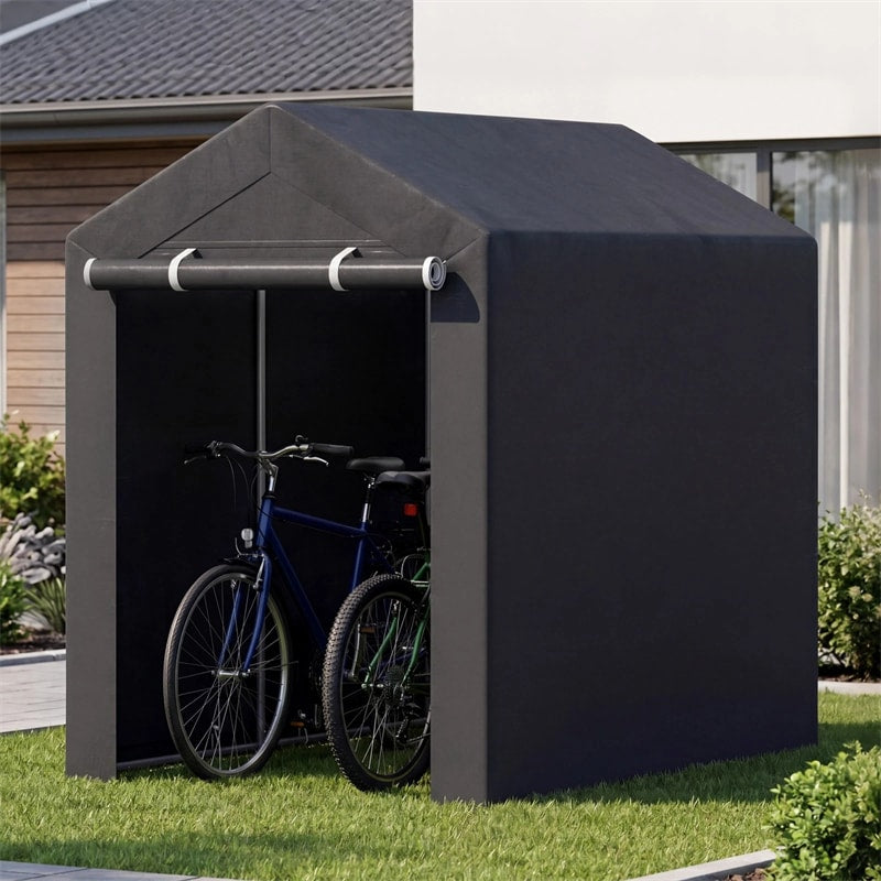 Heavy-Duty Portable Storage Shed, Waterproof Outdoor Carport Garage Tent w/ Roll-up Zipper Door, Metal Shelter for Bike Lawn Mower Firewood