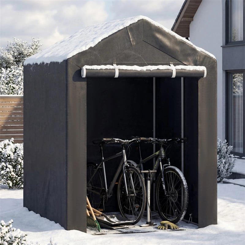 Heavy-Duty Portable Storage Shed, Waterproof Outdoor Carport Garage Tent w/ Roll-up Zipper Door, Metal Shelter for Bike Lawn Mower Firewood