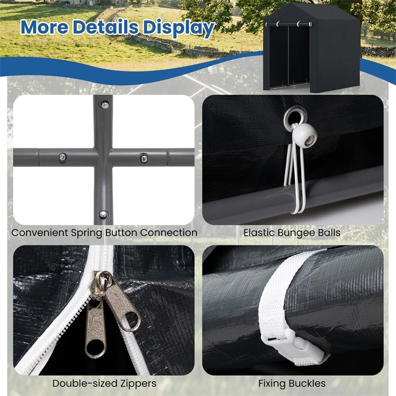 Heavy-Duty Portable Storage Shed, Waterproof Outdoor Carport Garage Tent w/ Roll-up Zipper Door, Metal Shelter for Bike Lawn Mower Firewood