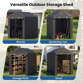 Heavy-Duty Portable Storage Shed, Waterproof Outdoor Carport Garage Tent w/ Roll-up Zipper Door, Metal Shelter for Bike Lawn Mower Firewood