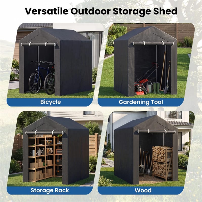 Heavy-Duty Portable Storage Shed, Waterproof Outdoor Carport Garage Tent w/ Roll-up Zipper Door, Metal Shelter for Bike Lawn Mower Firewood
