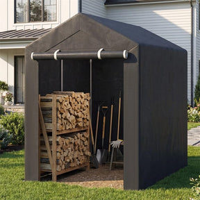 Heavy-Duty Portable Storage Shed, Waterproof Outdoor Carport Garage Tent w/ Roll-up Zipper Door, Metal Shelter for Bike Lawn Mower Firewood