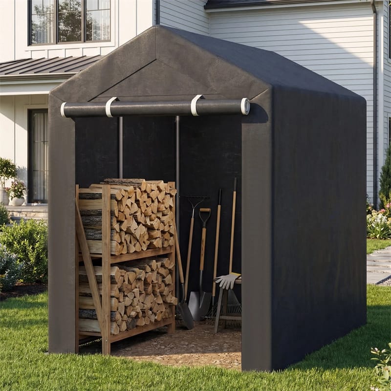 Heavy-Duty Portable Storage Shed, Waterproof Outdoor Carport Garage Tent w/ Roll-up Zipper Door, Metal Shelter for Bike Lawn Mower Firewood