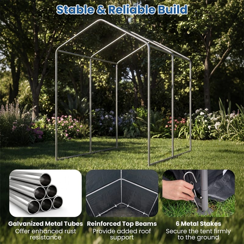 Heavy-Duty Portable Storage Shed, Waterproof Outdoor Carport Garage Tent w/ Roll-up Zipper Door, Metal Shelter for Bike Lawn Mower Firewood