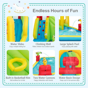 7-in-1 Inflatable Water Slide Park, Kids Blow Up Bounce House with Slide, Splash Pool, Climbing Wall & Water Cannons for Backyard