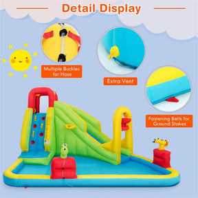 7-in-1 Inflatable Water Slide Park, Kids Blow Up Bounce House with Slide, Splash Pool, Climbing Wall & Water Cannons for Backyard