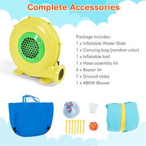 7-in-1 Inflatable Water Slide Park, Kids Blow Up Bounce House with Slide, Splash Pool, Climbing Wall & Water Cannons for Backyard