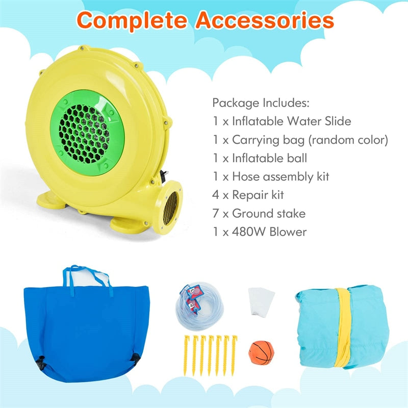 7-in-1 Inflatable Water Slide Park, Kids Blow Up Bounce House with Slide, Splash Pool, Climbing Wall & Water Cannons for Backyard