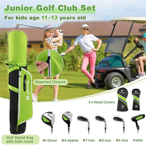 7 Piece Junior Complete Golf Club Set for Kids Age 11-13 Right Hand, Children Golf Clubs with #1 Driver #4 Hybrid #7/9/S Irons Putter Stand Bag