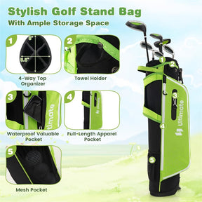 7 Piece Junior Complete Golf Club Set for Kids Age 11-13 Right Hand, Children Golf Clubs with #1 Driver #4 Hybrid #7/9/S Irons Putter Stand Bag
