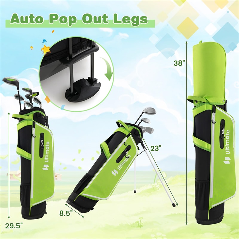 7 Piece Junior Complete Golf Club Set for Kids Age 11-13 Right Hand, Children Golf Clubs with #1 Driver #4 Hybrid #7/9/S Irons Putter Stand Bag