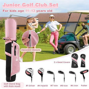 7 Piece Junior Complete Golf Club Set for Kids Age 11-13 Right Hand, Children Golf Clubs with #1 Driver #4 Hybrid #7/9/S Irons Putter Stand Bag
