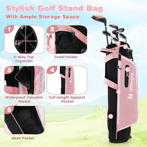 7 Piece Junior Complete Golf Club Set for Kids Age 11-13 Right Hand, Children Golf Clubs with #1 Driver #4 Hybrid #7/9/S Irons Putter Stand Bag