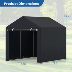 Heavy-Duty Portable Storage Shed, Waterproof Outdoor Carport Garage Tent w/ Roll-up Zipper Door, Metal Shelter for Bike Lawn Mower Firewood