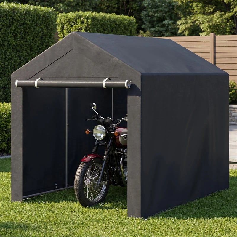 Heavy-Duty Portable Storage Shed, Waterproof Outdoor Carport Garage Tent w/ Roll-up Zipper Door, Metal Shelter for Bike Lawn Mower Firewood