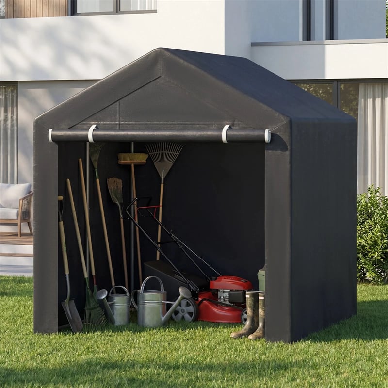 Heavy-Duty Portable Storage Shed, Waterproof Outdoor Carport Garage Tent w/ Roll-up Zipper Door, Metal Shelter for Bike Lawn Mower Firewood