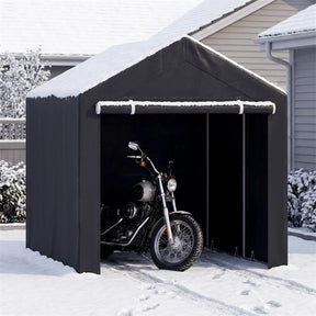 Heavy-Duty Portable Storage Shed, Waterproof Outdoor Carport Garage Tent w/ Roll-up Zipper Door, Metal Shelter for Bike Lawn Mower Firewood