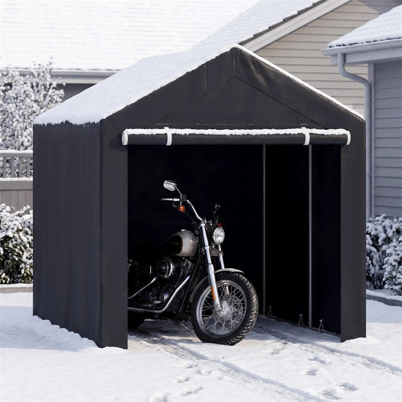 Heavy-Duty Portable Storage Shed, Waterproof Outdoor Carport Garage Tent w/ Roll-up Zipper Door, Metal Shelter for Bike Lawn Mower Firewood