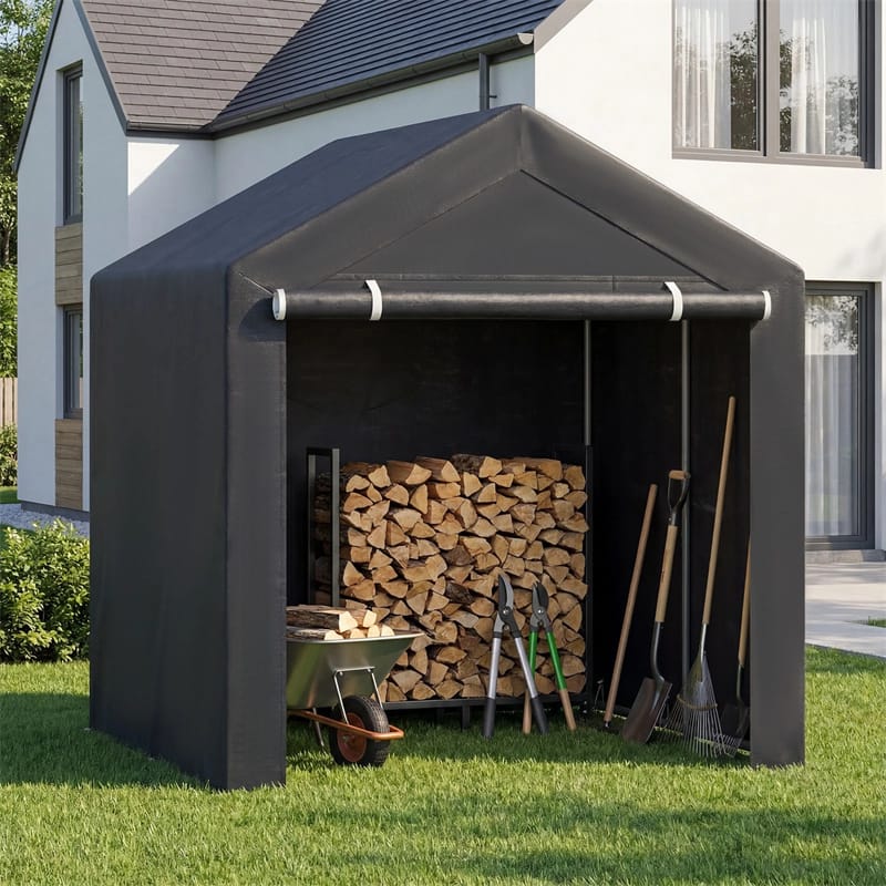 Heavy-Duty Portable Storage Shed, Waterproof Outdoor Carport Garage Tent w/ Roll-up Zipper Door, Metal Shelter for Bike Lawn Mower Firewood