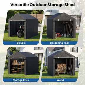 Heavy-Duty Portable Storage Shed, Waterproof Outdoor Carport Garage Tent w/ Roll-up Zipper Door, Metal Shelter for Bike Lawn Mower Firewood