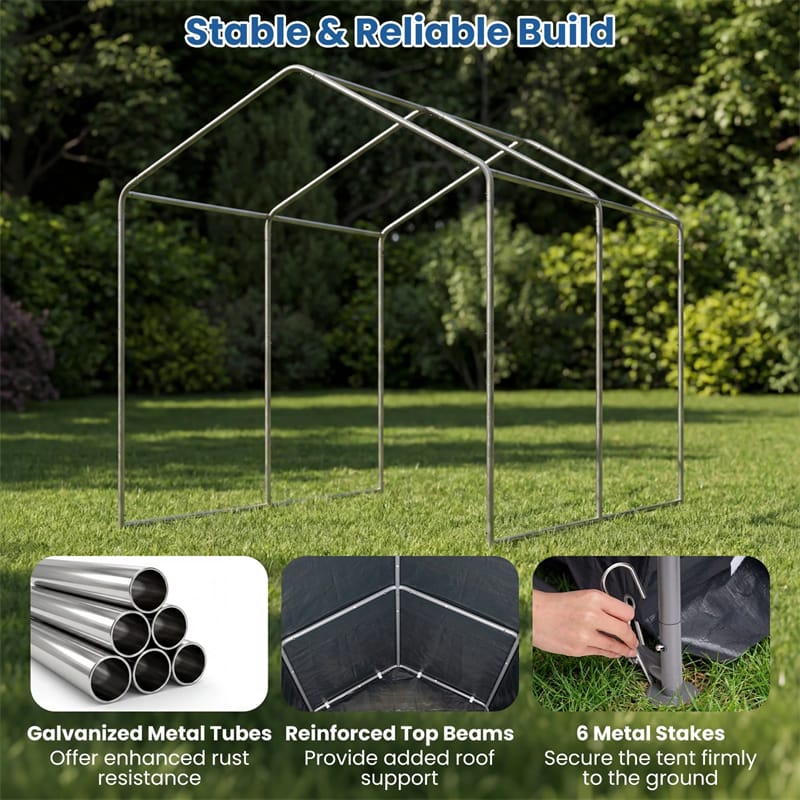 Heavy-Duty Portable Storage Shed, Waterproof Outdoor Carport Garage Tent w/ Roll-up Zipper Door, Metal Shelter for Bike Lawn Mower Firewood