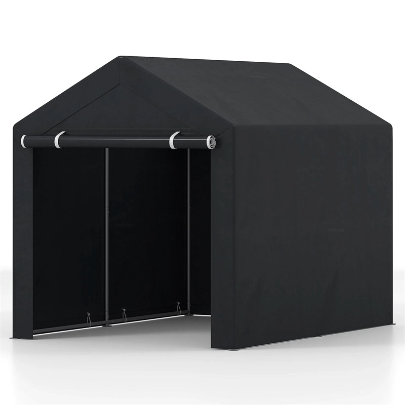 Heavy-Duty Portable Storage Shed, Waterproof Outdoor Carport Garage Tent w/ Roll-up Zipper Door, Metal Shelter for Bike Lawn Mower Firewood