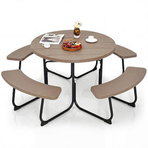 8 Person Round Picnic Table Bench Set, All-Weather HDPE Outdoor Table with 4 Built-in Benches & Umbrella Hole, 2000 LBS Capacity for Backyard