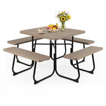 8 Person Square Picnic Table and Bench Set, Outdoor HDPE Patio Dining Set with Umbrella Hole & Metal Frame, 2000lbs Capacity for Backyard