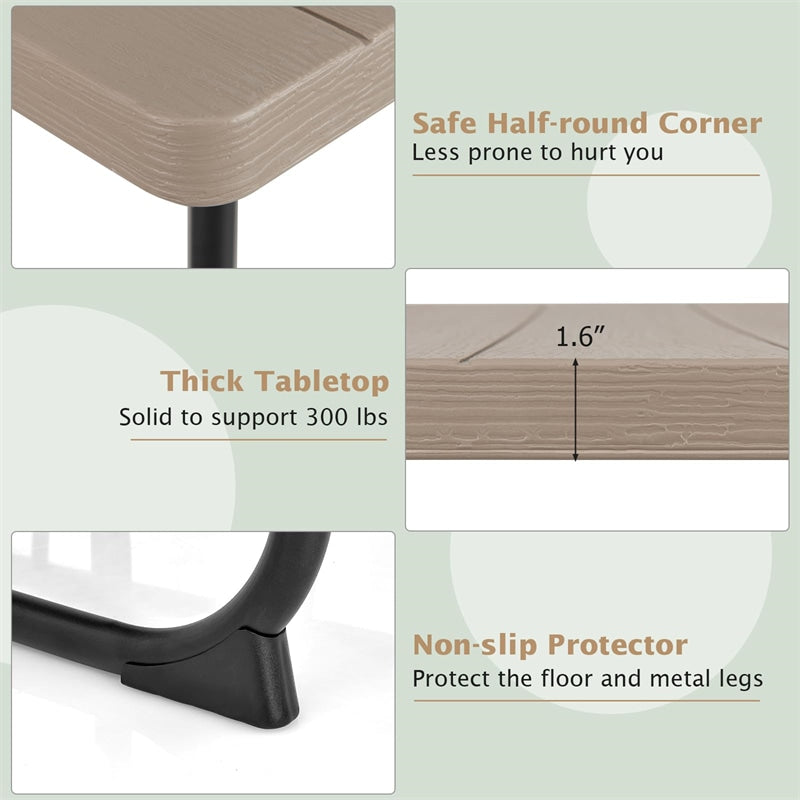 8 Person Square Picnic Table and Bench Set, Outdoor HDPE Patio Dining Set with Umbrella Hole & Metal Frame, 2000lbs Capacity for Backyard