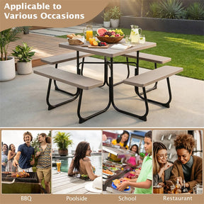 8 Person Square Picnic Table and Bench Set, Outdoor HDPE Patio Dining Set with Umbrella Hole & Metal Frame, 2000lbs Capacity for Backyard