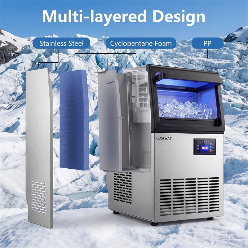80 LBS/24H Spray-Type Commercial Ice Maker, 15" Built-in Undercounter Stainless Steel Ice Machine w/ 30 LBS Storage & Self-Cleaning for Home Bar Cafe