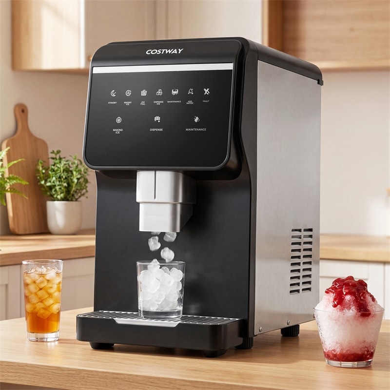 80 LBS/Day Nugget Ice Maker Countertop, Self-Dispensing Chewable Pellet Ice Machine with 7.5 LBS Storage & Auto Cleaning for Home, Office, Party, RV